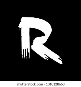 Letter R. Handwritten by dry brush. Rough strokes font. Vector illustration. Grunge style elegant alphabet.