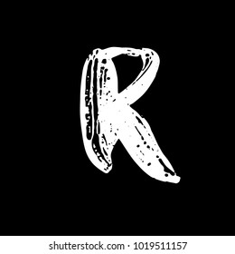 Letter R. Handwritten by dry brush. Rough strokes textured font. Vector illustration. Grunge style elegant alphabet.