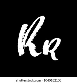 Letter R. Handwritten by dry brush. Rough strokes textured font. Vector illustration. Grunge style elegant alphabet.