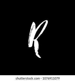 Letter R. Handwritten by dry brush. Rough strokes textured font. Vector illustration. Grunge style alphabet