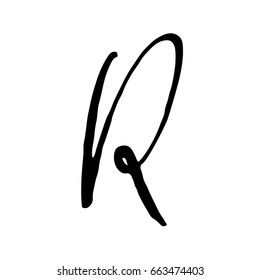 Letter R. Handwritten by dry brush. Rough strokes font. Vector illustration. Grunge style alphabet