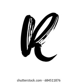 Letter R. Handwritten by dry brush. Rough strokes font. Vector illustration. Grunge style alphabet