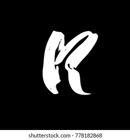 Letter R. Handwritten by dry brush. Rough strokes font. Vector illustration. Grunge style alphabet.
