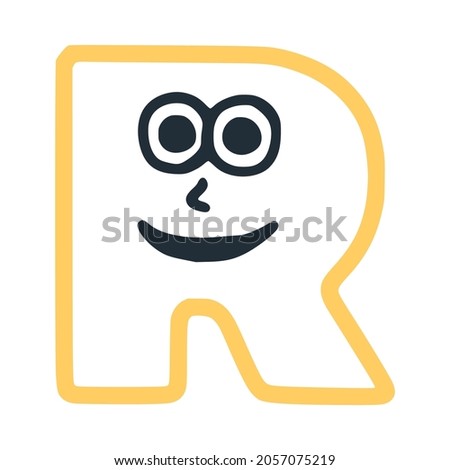 Letter r happy eccentric smiling character, smiley face vector clip art