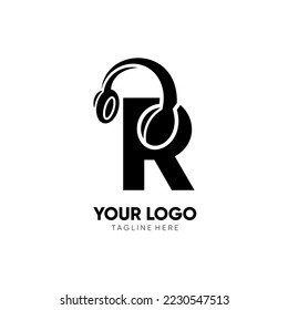 Letter R Headphone Logo Design Vector Icon Graphic Illustration