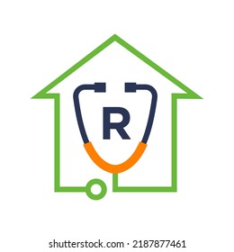 Letter R Healthcare Medical Logo. Doctor and Medical Logotype Concept with Stethoscope Sign