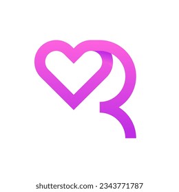 Letter R heart love modern simple logo design