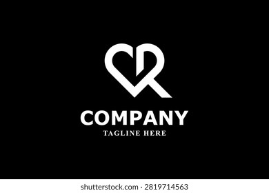 Letter R Heart Monogram Line Art Logo Modern Black and White Identity