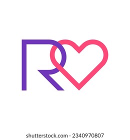 Letter R heart overlapping logo design