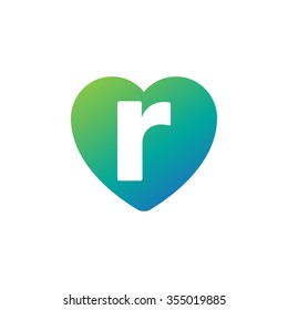letter r heart shape icon logo green blue