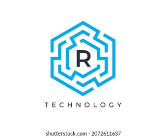 Letter R Hexagon Logo. Vector logo template