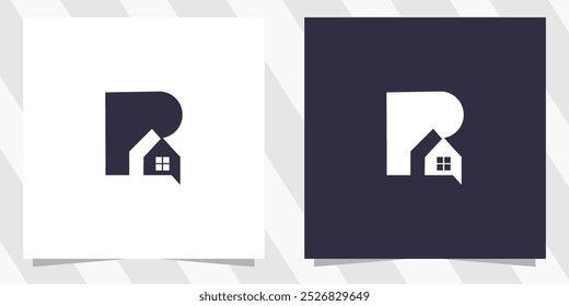 Letter r with home logo design vector