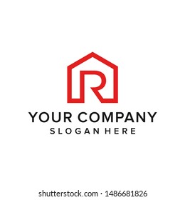 Letter R home logo line art style concept