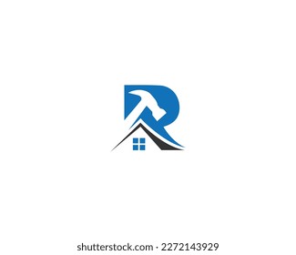 Letter R Home Repair With Hammer Logo Icon Design Illustration Vector Template.