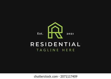 Letter R Home and Residential Modern Business Logo. Developer Real Estate and Property Brand Identity.