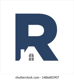 Letter R with home symbol. Vector logo.