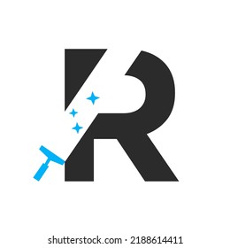 Letter R House Cleaning Logo Concept For Broom Maid Service Symbol Vector Template