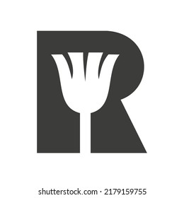 Letter R House Cleaning, Maid Logo Vector Template. Broom Logo Concept with Cleaning Brush