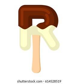 Letter R Ice Cream font. Popsicle alphabet. Cold Sweet lettering. Icecream sign ABC
