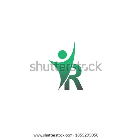 Letter R  icon logo with abstrac sucsess man in front, alphabet logo icon creative design illustration