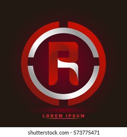 Letter R icon and logo for business name. elegant typographic. twisted, with red and white rings