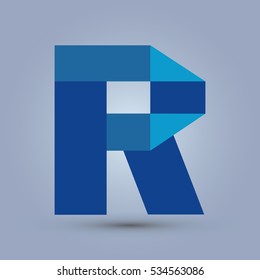 Letter R icon and logo template. Flat design and elegant typographic. Blue