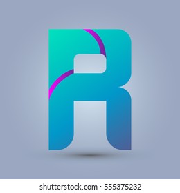 Letter R icon and logo template.  New design and elegant typographic concept. Two line purple. blue