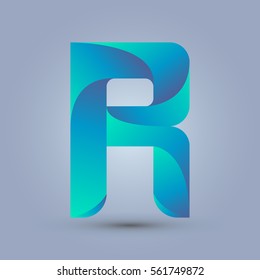 Letter R icon and logo template.  New design and elegant typographic concept. twisted, blue and green.