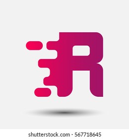 Letter R icon and logo template.  New Flat design and elegant typographic. spread the font. Gradient red and purple