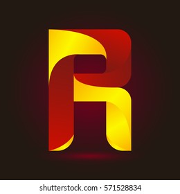 Letter R icon and logo template.  New design and elegant typographic concept. twisted, red and yellow