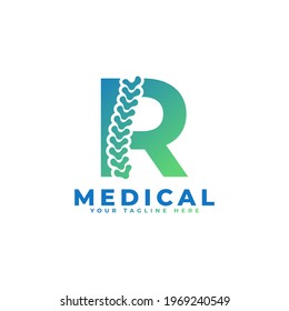 Letter R with Icon Spine Logo. Usable for Business, Science, Healthcare, Medical, Hospital and Nature Logos.