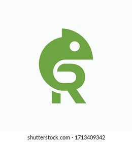 Letter R and iguana logo/icon design, vector illustration