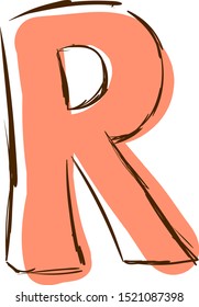 Letter R, illustration, vector on white background.
