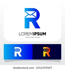 Letra R Mensaje de correo electrónico inicial Diseño Icono del vector Ilustración gráfica Ilustración del emblema 