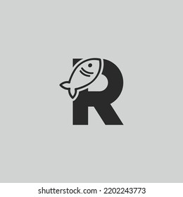 Letter R Initial Fish Logo Design Vector, Flat Style Fish logo design template, Fishing vector logo, R Letter Fishing Fish Logo