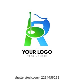 Letter R Initial Golf Flag Logo Design Vector Icon Graphic Emblem Illustration