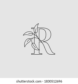 Letter R Initial Logo Icon Monogram Nature Leaves Template Design