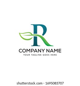 Letter R initial logo with leaf. vector illustration.