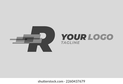 letter R initial monochrome pixel digital vector logo design