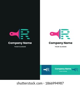 Letter r Initial with paint brush icon for paint and decoration business logo concept vector template