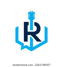 letter R initial podcast logo design vector template