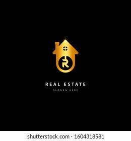 Letter R Initial Real estate logo. gold color vector