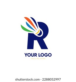 Letter R Initial Shuttlecock Logo Design Vector Icon Graphic Emblem Illustration