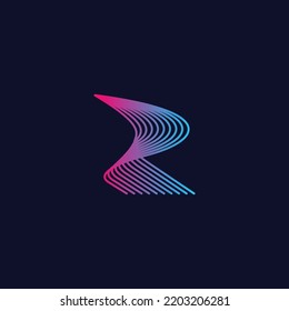 letter R initial R spectrum blend line logo design