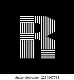 Letter R initial symbol logo icon design vector with motif or pattern style thin white lines on black background