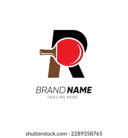 Letter R Initial Table Tennis or Ping Pong Racket Logo Design Vector Icon Graphic Emblem Illustration