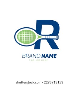 Letter R Initial Tennis Racket Logo Design Vector Icon Graphic Emblem Illustration