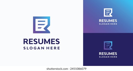 Letter R initial vector logo design for resume paper with modern, simple, clean and abstract style.