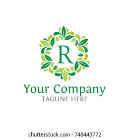  Letter R initials logo. Luxury abc leaf logotype.