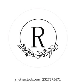 Letter "R" Initials with Round Floral Frames, Vector Monogram Logo, Cricut File